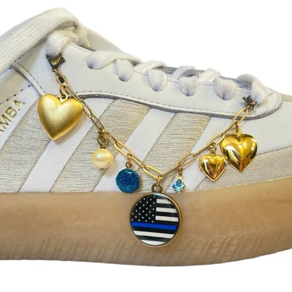 Shoe Charm Chain Shoe Bling Thin Blue Line Heart Locket Pearl Mini Locket LEO - Picture 1 of 6